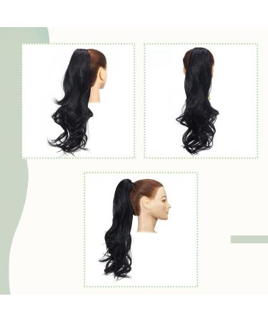 Curly Wavy Clip In Ponytail Extension | Matte Material | 18 inch Dark Black Synthetic Hairpiece - Buy Online on GoSupps.com