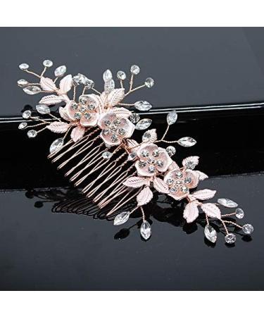 CENPEK Wedding Hairpin For Women Rose Gold Rhinestone Wedding Hairpin Handmade Floral Rhinestone Headpiece For The Bride Bridesmaid Hairpin - Buy Online on GoSupps.com