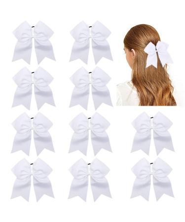 CN 10pcs 8 Cheer Hair Bows Large White Ponytail Holder Girls Elastic Hair Ties Handmade for Cheerleading Teen Girls College Sports Softball Competition