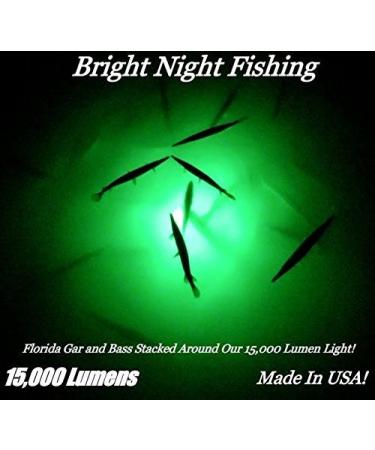 Bright Night Fishing Underwater Fishing Light Battery Clamps 25ft Cord Green LED 15,000 lumens 300 LED Submersible Fish Attractor Boat and Dock Lights Salt Water Fresh Water 12v DC Crappie BR:15000