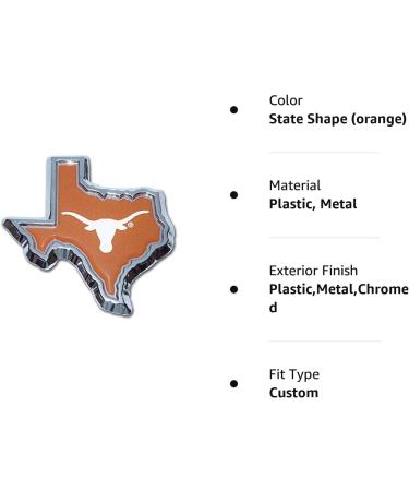 University of Texas Longhorns Metal Auto Emblem - Orange State Shape - Buy Online on GoSupps.com