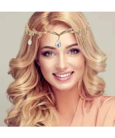 Hand-Woven Veil Accessories Headband Rhinestone Leaf Headband Golden Wedding Head Chain With Teardrop Crystal Leaf Hair Vine - Buy Online on GoSupps.com