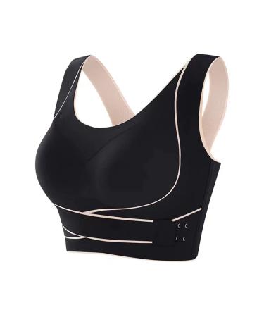 Wireless Lifting Comfy Sports Wear Bra,Shaping & Powerful Lifting Bra,Front Cross Side Buckle Push Up Bra Black XL(60-70kg)