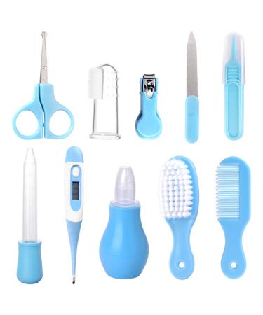 Joyeee Baby Grooming Kit  10PCS Newborn Baby Care Accessories Set  Portable Nursery Infants Care Kit with Scissors Manicure Finger Puppet  Ideal for Travelling & Home Use - Blue6 10pcs2-blue