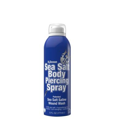 H2Ocean Sea Salt Saline Body Piercing Aftercare Spray and Wound Wash, Keloid Bump Treatment For Ear, Nose, Naval & Oral Piercings, Soothes, Cleanses, Sterilizes Skin, Vegan, Organic 6 oz