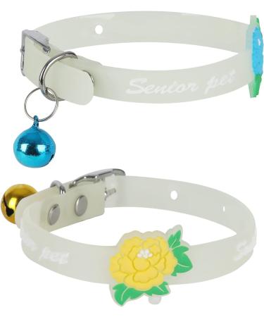 2Pcs Glow in The Dark Cat Collars with Bell | Adjustable (20-30cm) | Metal Buckle | For All Cats & Small Dogs | Floral - Buy Online on GoSupps.com