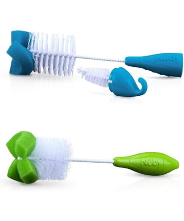 Nuby 2-Pack Bottle and Nipple Brush with Sponge Tip - Fuchsia/Purple (2 Count) - Buy Online on GoSupps.com