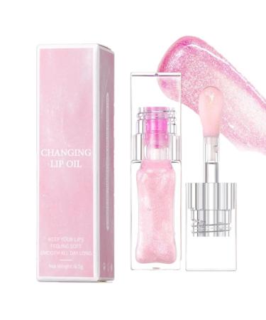 Color Changing Pearlescent Lip Gloss Glassy Lip Oil Natural Moisturizing Lip Balm Reduce Wrinkles Jelly Lip Plumper Lip Care (1PCS)