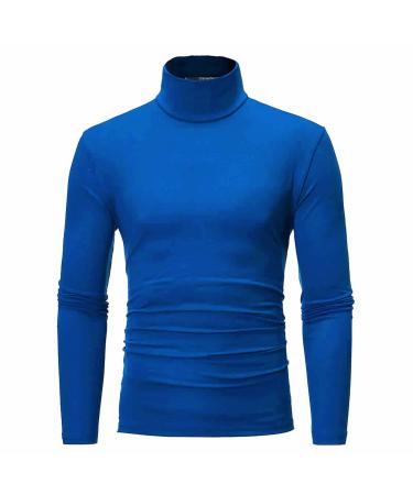 LIUEONG T Shirts for Men Pack T Shirt Men Basic Shirts for Ment Shirts for Men Winter Basic Elastic Pullover Turtleneck Casual Long Sleeve Slim Fit Plain Blouse(Navy Large)