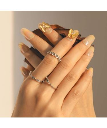 Sethexy Shiny Oval Medium False Nails - Sparkle Butterfly Press-On Nails | 24 Gold Bling Acrylic Nail Tips for Women & Girls - Buy Online on GoSupps.com