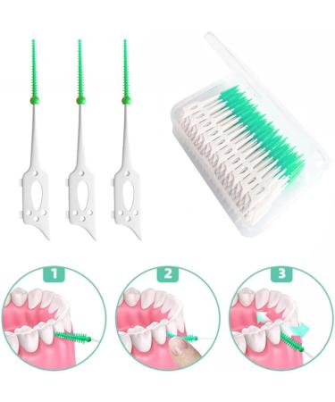 JOCXZI Interdental Brush - 200 Soft Silicone Brushes for Effective Tooth Cleaning | Portable Dual-House Floss Stick (Green) - Buy Online on GoSupps.com