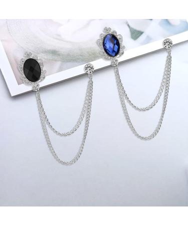 Maigendoo 3pcs Men's Brooches Pin Set - Fashion Lapel Chain Jewelry in White Blue Black Silver - Buy Online on GoSupps.com