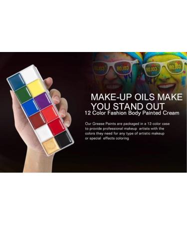 12 Colours Face Body Oil Paint Cream Palette Halloween Goth Vampire Stage Makeup + LyDia Foundation/Contour Makeup Brush + FREE Mini Sponge Beauty Blender - Buy Online on GoSupps.com