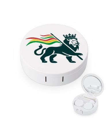 Rastafarian Lion Flag Round Case For Contact Lens Kit Storage Box with Mirror Printed