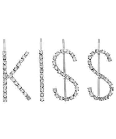 GAXIRE 1 Set kiss hairpin metal clip letter hair barrettes bling hair clips hair jewelry for women silver barrettes accessories for women crystal rhinestones child alloy