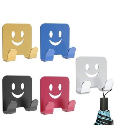 5 pieces of razor keeper hook self-adhesive multi-purpose smile hook made of aluminum alloy for shower razor razor plug key kitchen utensils towel robe (5 colors)