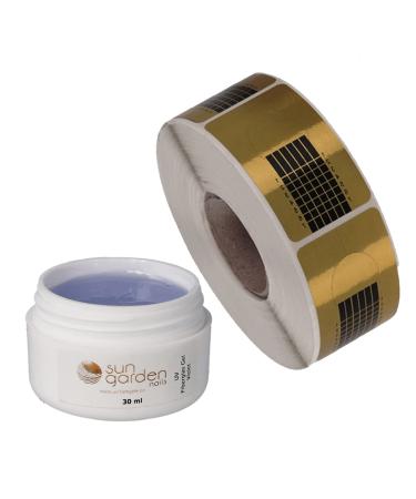 UV fiberglas gel violet 30 ml incl.500 modeling template set - finish gel assembly gel detection gel for nails - 1 -phase gel extension - nail design - pedicure - manicure