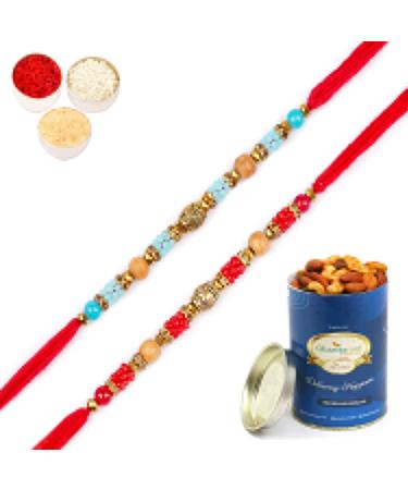Ghasitaram Gifts Rakhi for Brother Rakhis Online - Set of 2-7090A Rakhis with 100 GMS of Dryfruits Mix Can Rakhi Set with 100 gms of Dryfruits Mix Can