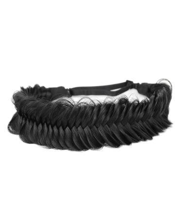 BOBIYA Wide Fishtail Black Headband for Women Synthetic Hair Plaited Braids Elastic Stretch Fishtail Headband (Black)