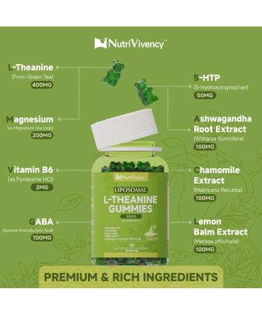 Liposomal L-Theanine Gummies, Sugar Free L Theanine 400mg Gummies Supplement for Adults & Kids, l'theanine Chewable for Relax & Improved Focus, Enhanced Absorption, Vegan, Green Apple Flavor, 60 Count - Buy Online on GoSupps.com
