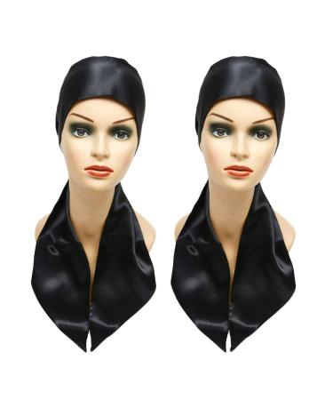 2 Pcs Satin Head Wrap Fashion Headbands Satin Scarf for Wigs Laying Scarf for Lace Frontal Wigs Satin Headband for Yoga, Makeup, Facial, Sport (Black) 2 pcs Black