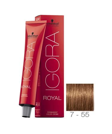 Schwarzkopf Professional Igora Royal Hair Color  7-55  Medium Blonde Gold Extra  60 Gram 7-55 Medium Blonde Gold 2.1 Ounce (Pack of 1)