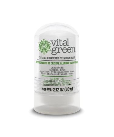 Vital Green Crystal Potassium Alum Deodorant - Unscented Mineral Deodorant For Men  Women And Athletes - 2.12oz / 60 g (1 Unit)