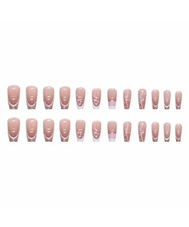 Buy MISUD Long Coffin Press on Nails - Glossy Pink Acrylic Ballerina False Nails with Glitter French Tips - 24 pcs V01Pink - Buy Online on GoSupps.com