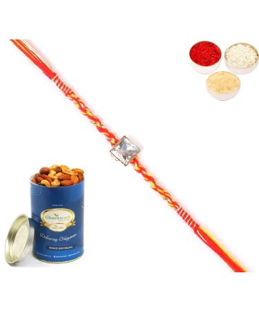 Ghasitaram Gifts Rakhi for Brother Rakhis Online - 6371 Fancy Thread Rakhi with 100 GMS of Dryfruits Mix Can