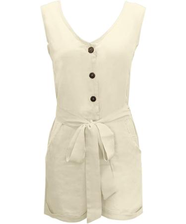 Elegant Women's Summer Jumpsuit Romper - Floral Pattern V-Neck Loose Casual Short Pants Suit with Zipper - Beige M - Buy Online on GoSupps.com