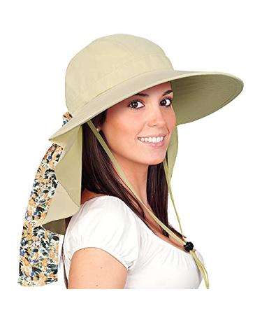 Solaris Women's Sun Hats Neck Flap Large Brim UV Protection Foldable Fishing Hiking Cap Tan