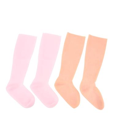 2 Pairs Long Silicone Moisturizing Socks Silicone Pedicure Socks Elastic Spa Pedicure Socks for Dry Cracked Feet Pink and Skin Colour