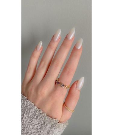 LADYING Moonlight Glitter Gel False Nails Short - 30 Nail Kit Glossy White Almond Press On Nails French Tip Pattern with Nail Glue - Women's Nail Art Set - Buy Online on GoSupps.com