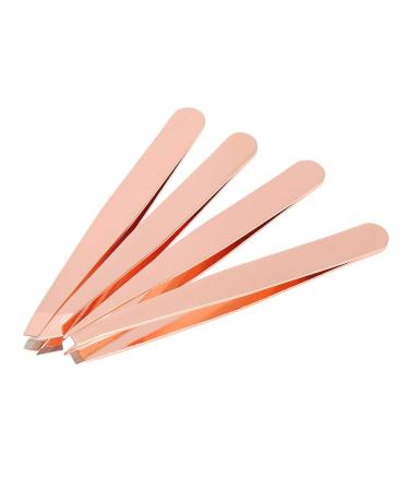 Professional Rose Gold Stainless Steel Tweezers Set - Sloping Tip Eyebrow Hair Remover Makeup Tools - 4 Pieces for At Home & Gift - Buy Online on GoSupps.com