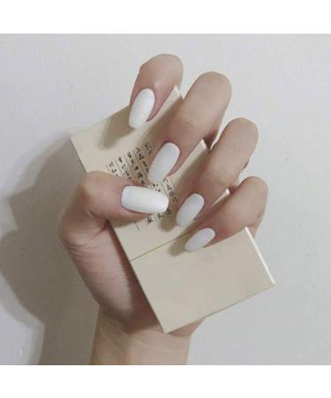 Handcess 24Pcs Ballerina Matte Coffin Nails - White Full Cover Gel False Nail Art Tips Set for Stunning Manicures | International Shipping Available - Buy Online on GoSupps.com