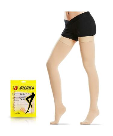 Ailaka Thigh High 20-30 Mmhg Medical Compression Stockings for Women Men Compression Leg Sleeves for Varicose Veins Edema Leg Pain Swollen Feet Post-Surgery XX-Large (1 Pair) Beige (Close Toe)