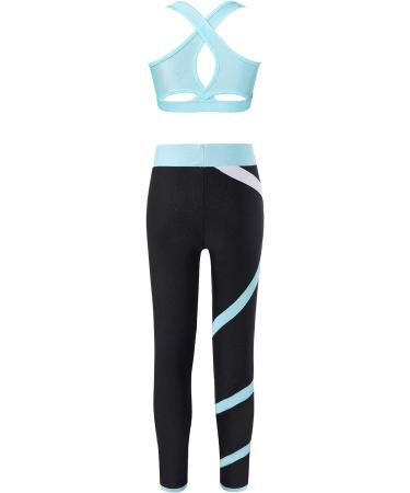 Huimingda Kid Girls 2 Piece Dance Outfits Set | Sports Bra Crop Tank Top & Athletic Leggings | Gymnastics Tracksuit | Light Blue | Size 6 Years - Buy Online on GoSupps.com