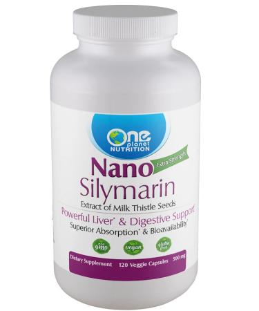 One Planet Nutrition Nano Silymarin 500 mg Capsules (120 Count) - Nano Particle Size Milk Thistle Extract for Superior Absorption - Supports Detoxification - Non GMO Vegan Gluten Free