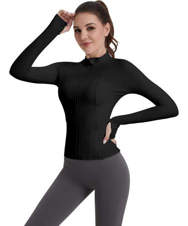 Vutru Women's Light Running Jacket - Stylish & Breathable Sportswear with Thumb Holes & Zip Pockets - M Black - Buy Online on GoSupps.com