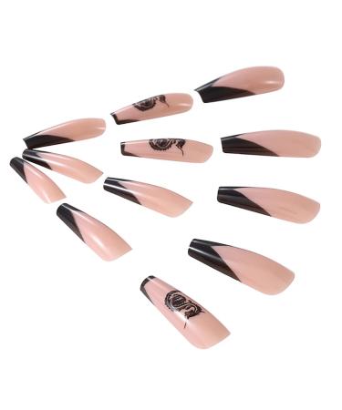 Brishow Pink Long Press-On Nails with Black Dragon French Design | 24-Piece Artificial Nails for Women & Girls - Buy Online on GoSupps.com