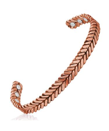 Vicmag Copper Bracelet for Women Men Magnetic Bracelet 6X Ultra Strength Magnets 99.99% Solid Pure Copper Adjustable Size with Gift Box (Copper Feather)