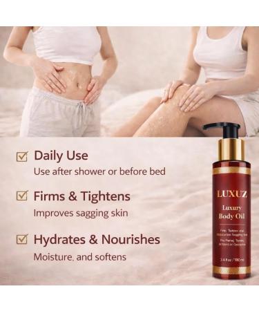 Luxuz Luxury Body Firming Oil Lightweight Moisturizing Body Oil for Smoother-Looking Skin Fast-Absorbing & Non-Greasy Botanical Formula with Vitamin E Almond & Rosehip Oils 3.4 fl oz - Buy Online on GoSupps.com
