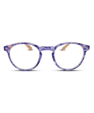 2SeeLife Bamboo Frame Round Reading Glasses for Women - Trendy Womens Reading Glasses - Sturdy & Comfy Readers for Women Purple 2.5 x