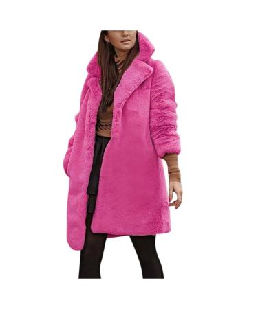 Hanxiulin fleece jacket plush jacket cuddly jacket ladies hoodie hooded sweater long warm oversized bladder fleece jacket coat outerwear winter warm trench coat 3xl pink
