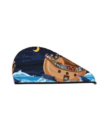 Ultra Plush Microfiber Hair Towel Wrap for Women Ultra Absorbent Twist Hair Turban Drying Cap Hair Wrap for Drying Curly Long & Thick Hair-Ocean Scene with Noah's Ark