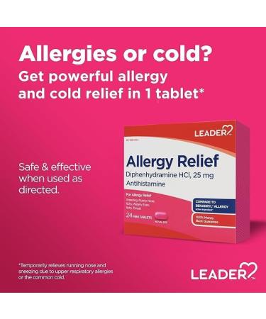 Leader Antihistamine Allergy Relief Diphenhydramine HCl 25mg Mini Tablets 24 Count Pack of 3 - Buy Online on GoSupps.com