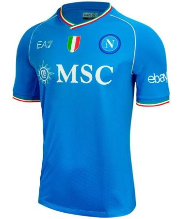 Buy SSC Napoli Mens Jersey Race Home 23/24 | Official Ea7 Tricolor Slim Fit T-Shirt - Light Blue | International Shipping Available - Buy Online on GoSupps.com