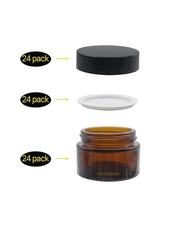 24 Pack 1 oz Amber Glass Cosmetic Jars with Lids - Travel Size Containers for Ointments, Lotion, Makeup - Refillable and Leakproof - Buy Online on GoSupps.com