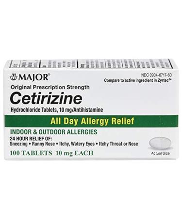 MAJOR All Day Allergy 24HR TAB CETIRIZINE HCL-10 MG White 100 Tablets UPC 309045852606