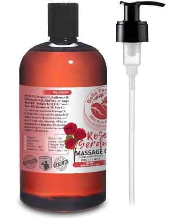 Rose & Geranium Massage Oil | 16 oz Mineral Oil-Free | Soothing Full Body Therapy - Buy Online on GoSupps.com